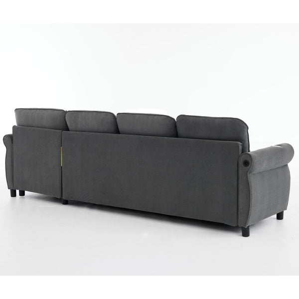 English Elm [new Arrived] L Shaped Sleeper Sectional with Wireless Charging Memory Foam and Storage Dark Gray W2108S00174