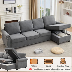 English Elm [new Arrived] L Shaped Sleeper Sectional with Wireless Charging Memory Foam and Storage Dark Gray W2108S00174