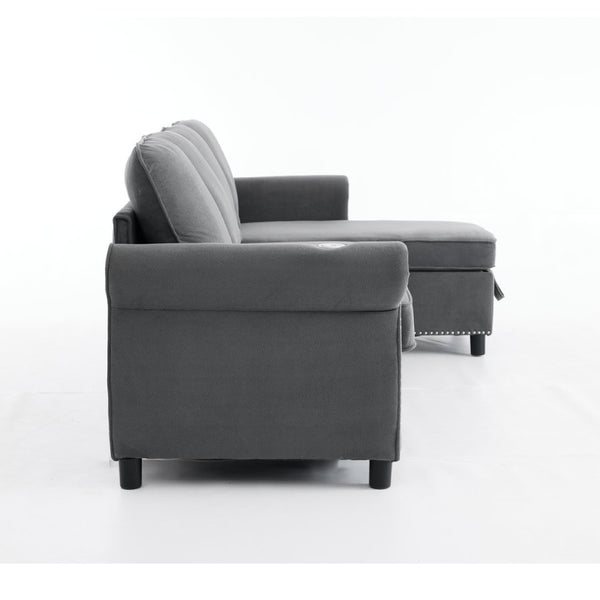 English Elm [new Arrived] L Shaped Sleeper Sectional with Wireless Charging Memory Foam and Storage Dark Gray W2108S00174