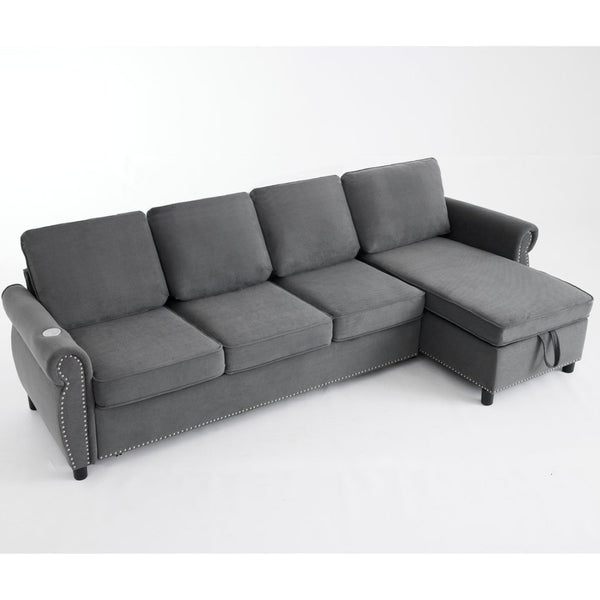 English Elm [new Arrived] L Shaped Sleeper Sectional with Wireless Charging Memory Foam and Storage Dark Gray W2108S00174
