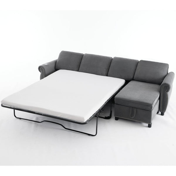 English Elm [new Arrived] L Shaped Sleeper Sectional with Wireless Charging Memory Foam and Storage Dark Gray W2108S00174