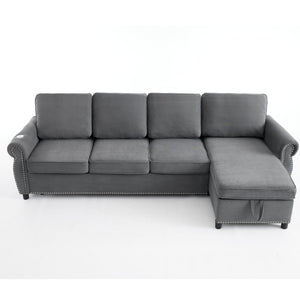 English Elm [new Arrived] L Shaped Sleeper Sectional with Wireless Charging Memory Foam and Storage Dark Gray W2108S00174