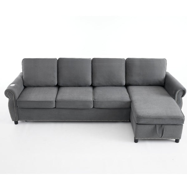 English Elm [new Arrived] L Shaped Sleeper Sectional with Wireless Charging Memory Foam and Storage Dark Gray W2108S00174