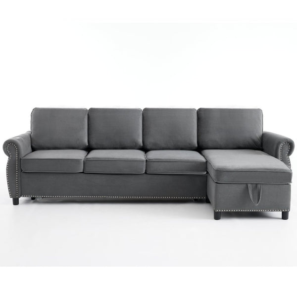 English Elm [new Arrived] L Shaped Sleeper Sectional with Wireless Charging Memory Foam and Storage Dark Gray W2108S00174