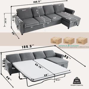 English Elm [new Arrived] L Shaped Sleeper Sectional with Wireless Charging Memory Foam and Storage Dark Gray W2108S00174