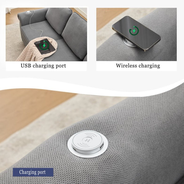 English Elm [new Arrived] L Shaped Sleeper Sectional with Wireless Charging Memory Foam and Storage Dark Gray W2108S00174