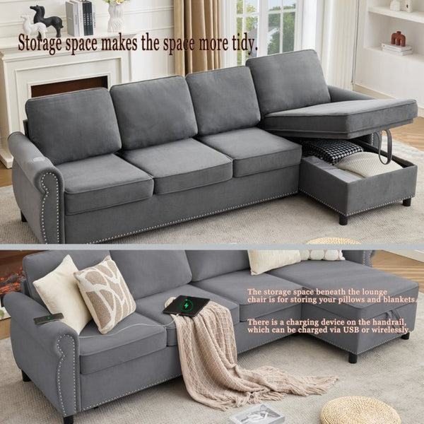 English Elm [new Arrived] L Shaped Sleeper Sectional with Wireless Charging Memory Foam and Storage Dark Gray W2108S00174