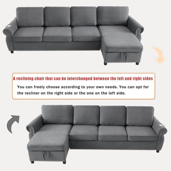 English Elm [new Arrived] L Shaped Sleeper Sectional with Wireless Charging Memory Foam and Storage Dark Gray W2108S00174