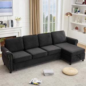 English Elm [new Arrived] L Shaped Sleeper Sectional with Wireless Charging Memory Foam and Storage Black W2108S00175