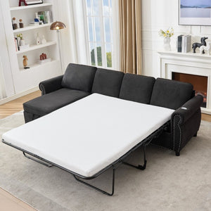 English Elm [new Arrived] L Shaped Sleeper Sectional with Wireless Charging Memory Foam and Storage Black W2108S00175