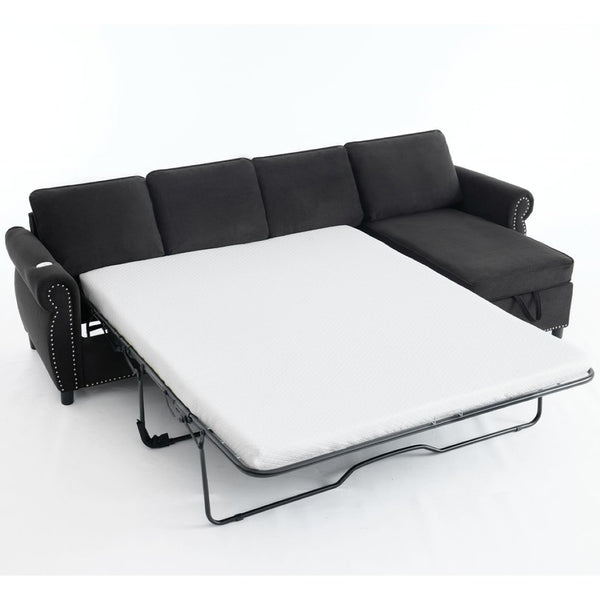 English Elm [new Arrived] L Shaped Sleeper Sectional with Wireless Charging Memory Foam and Storage Black W2108S00175
