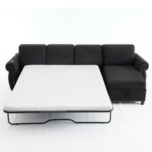 English Elm [new Arrived] L Shaped Sleeper Sectional with Wireless Charging Memory Foam and Storage Black W2108S00175