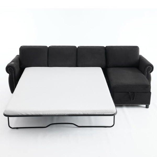 English Elm [new Arrived] L Shaped Sleeper Sectional with Wireless Charging Memory Foam and Storage Black W2108S00175