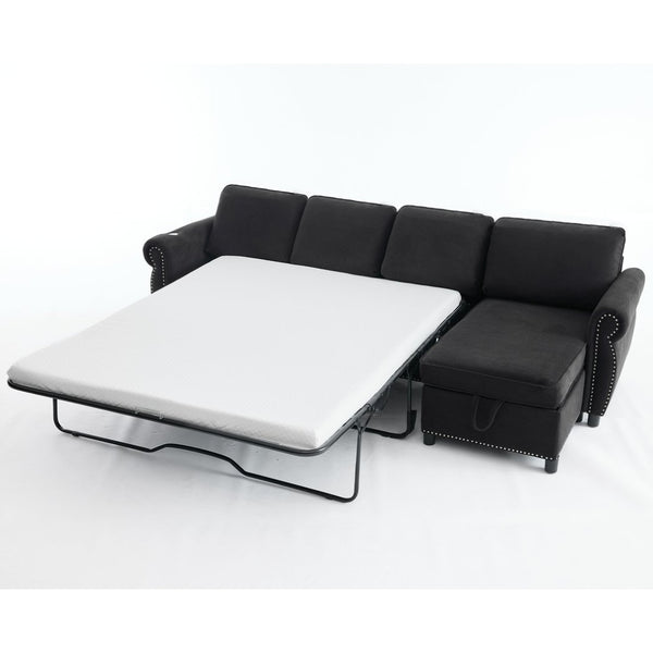 English Elm [new Arrived] L Shaped Sleeper Sectional with Wireless Charging Memory Foam and Storage Black W2108S00175