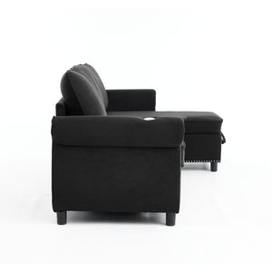 English Elm [new Arrived] L Shaped Sleeper Sectional with Wireless Charging Memory Foam and Storage Black W2108S00175