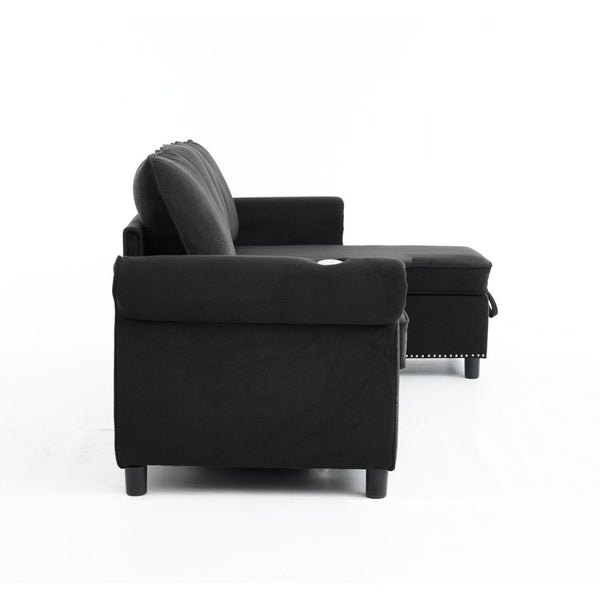 English Elm [new Arrived] L Shaped Sleeper Sectional with Wireless Charging Memory Foam and Storage Black W2108S00175