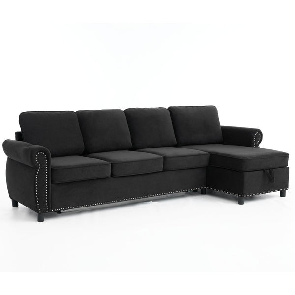 English Elm [new Arrived] L Shaped Sleeper Sectional with Wireless Charging Memory Foam and Storage Black W2108S00175