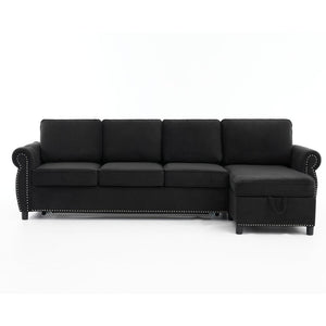 English Elm [new Arrived] L Shaped Sleeper Sectional with Wireless Charging Memory Foam and Storage Black W2108S00175