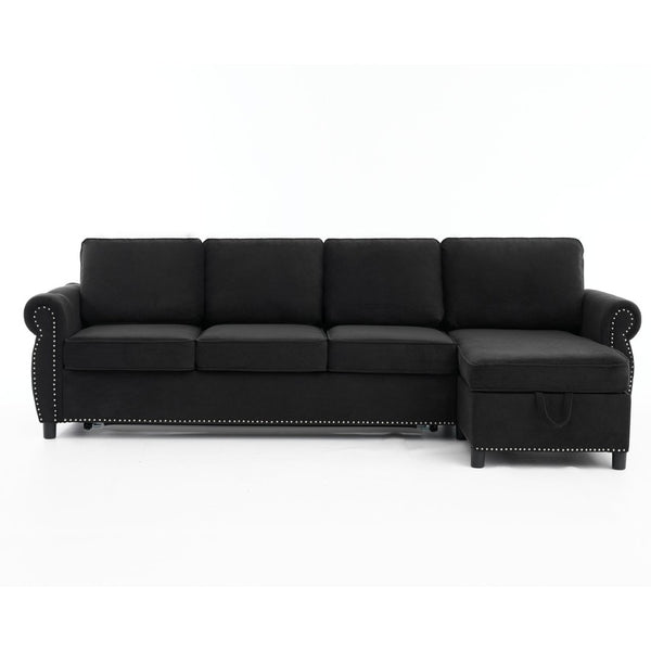 English Elm [new Arrived] L Shaped Sleeper Sectional with Wireless Charging Memory Foam and Storage Black W2108S00175