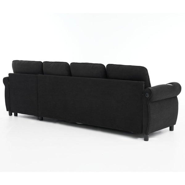 English Elm [new Arrived] L Shaped Sleeper Sectional with Wireless Charging Memory Foam and Storage Black W2108S00175