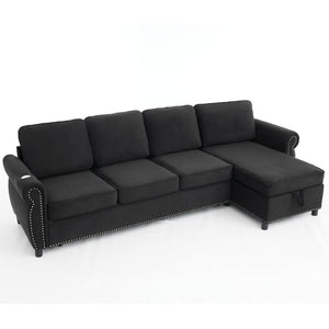 English Elm [new Arrived] L Shaped Sleeper Sectional with Wireless Charging Memory Foam and Storage Black W2108S00175