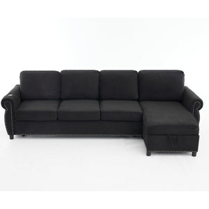 English Elm [new Arrived] L Shaped Sleeper Sectional with Wireless Charging Memory Foam and Storage Black W2108S00175