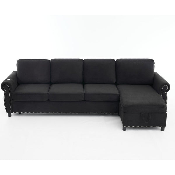 English Elm [new Arrived] L Shaped Sleeper Sectional with Wireless Charging Memory Foam and Storage Black W2108S00175