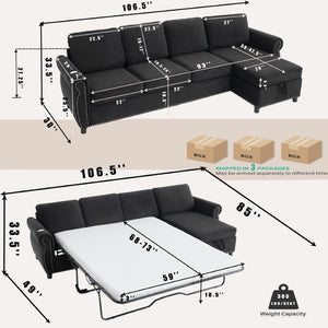 English Elm [new Arrived] L Shaped Sleeper Sectional with Wireless Charging Memory Foam and Storage Black W2108S00175