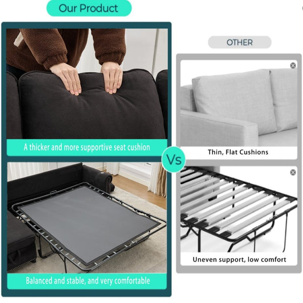 English Elm [new Arrived] L Shaped Sleeper Sectional with Wireless Charging Memory Foam and Storage Black W2108S00175
