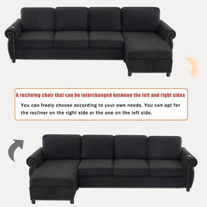 English Elm [new Arrived] L Shaped Sleeper Sectional with Wireless Charging Memory Foam and Storage Black W2108S00175