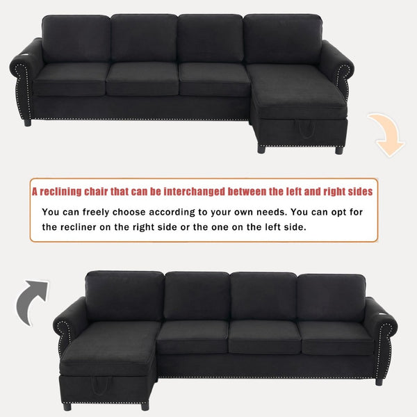 English Elm [new Arrived] L Shaped Sleeper Sectional with Wireless Charging Memory Foam and Storage Black W2108S00175
