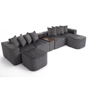 English Elm New Modular U Shaped Corduroy Sectional Sofa with Wireless Charging and Fold Out Table W2108S00178