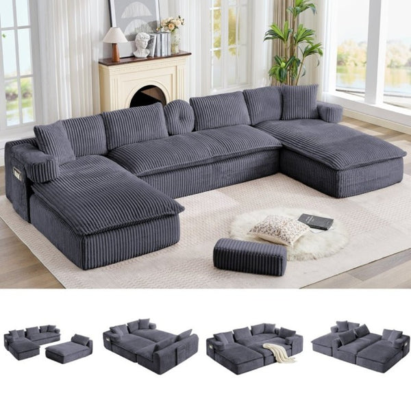 English Elm New Corduroy Modular U Shaped Sectional Sofa with Deep Seats and Movable Armrests Dark Gray W2108S00179