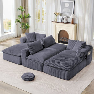 English Elm New Corduroy Modular U Shaped Sectional Sofa with Deep Seats and Movable Armrests Dark Gray W2108S00179