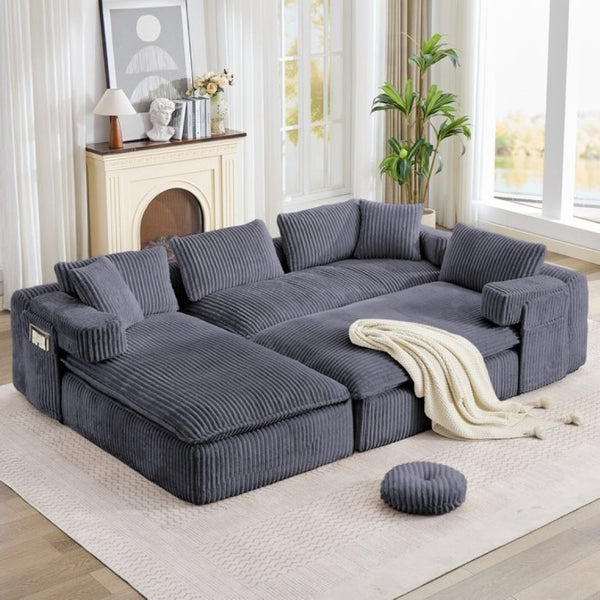 English Elm New Corduroy Modular U Shaped Sectional Sofa with Deep Seats and Movable Armrests Dark Gray W2108S00179