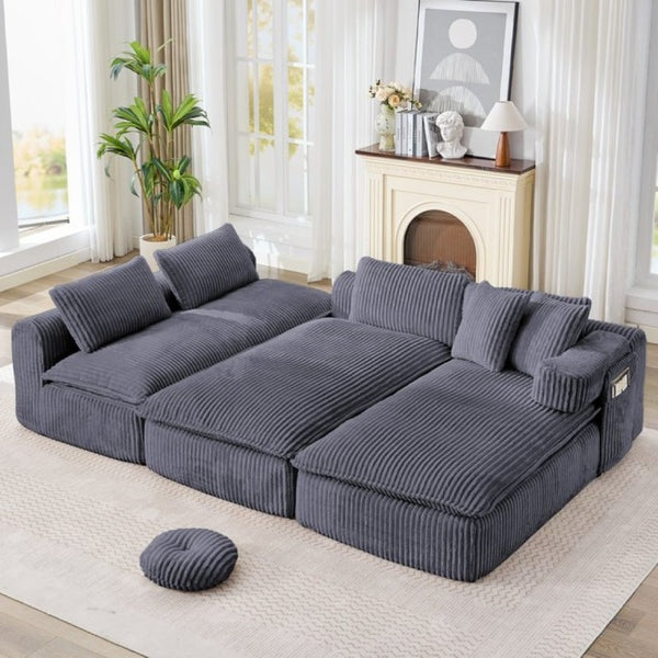 English Elm New Corduroy Modular U Shaped Sectional Sofa with Deep Seats and Movable Armrests Dark Gray W2108S00179
