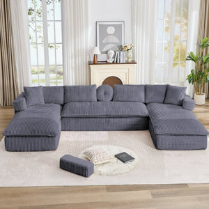English Elm New Corduroy Modular U Shaped Sectional Sofa with Deep Seats and Movable Armrests Dark Gray W2108S00179