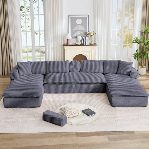 English Elm New Corduroy Modular U Shaped Sectional Sofa with Deep Seats and Movable Armrests Dark Gray W2108S00179