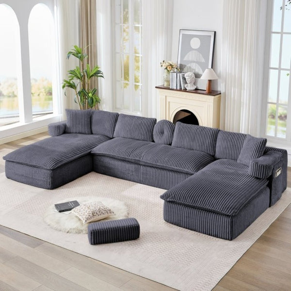 English Elm New Corduroy Modular U Shaped Sectional Sofa with Deep Seats and Movable Armrests Dark Gray W2108S00179