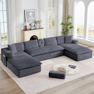 English Elm New Corduroy Modular U Shaped Sectional Sofa with Deep Seats and Movable Armrests Dark Gray W2108S00179