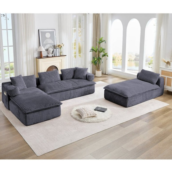 English Elm New Corduroy Modular U Shaped Sectional Sofa with Deep Seats and Movable Armrests Dark Gray W2108S00179