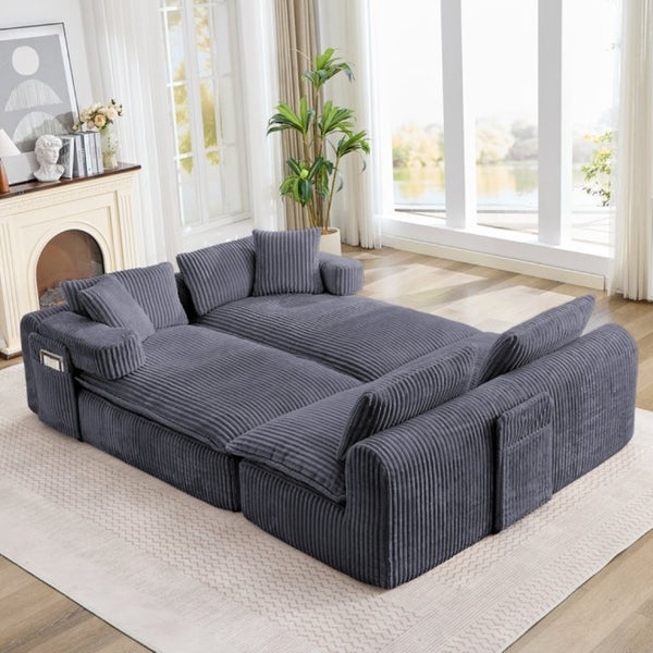 English Elm New Corduroy Modular U Shaped Sectional Sofa with Deep Seats and Movable Armrests Dark Gray W2108S00179
