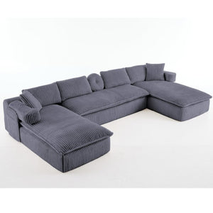 English Elm New Corduroy Modular U Shaped Sectional Sofa with Deep Seats and Movable Armrests Dark Gray W2108S00179