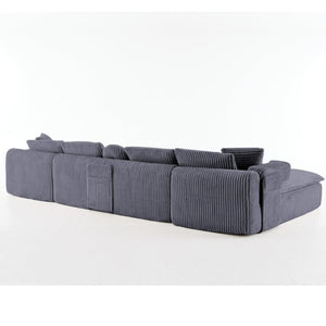 English Elm New Corduroy Modular U Shaped Sectional Sofa with Deep Seats and Movable Armrests Dark Gray W2108S00179