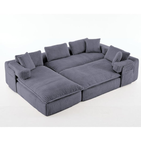 English Elm New Corduroy Modular U Shaped Sectional Sofa with Deep Seats and Movable Armrests Dark Gray W2108S00179