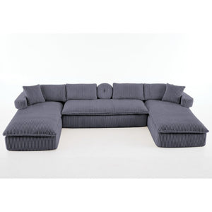 English Elm New Corduroy Modular U Shaped Sectional Sofa with Deep Seats and Movable Armrests Dark Gray W2108S00179