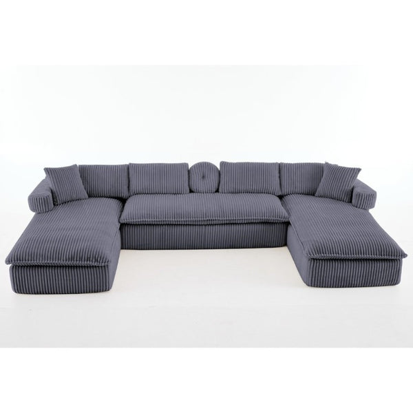English Elm New Corduroy Modular U Shaped Sectional Sofa with Deep Seats and Movable Armrests Dark Gray W2108S00179