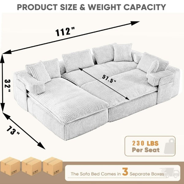 English Elm New Corduroy Modular U Shaped Sectional Sofa with Deep Seats and Movable Armrests Dark Gray W2108S00179