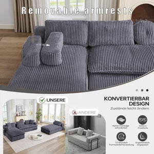 English Elm New Corduroy Modular U Shaped Sectional Sofa with Deep Seats and Movable Armrests Dark Gray W2108S00179
