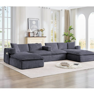 English Elm New Corduroy Modular U Shaped Sectional Sofa with Deep Seats and Movable Armrests Dark Gray W2108S00179